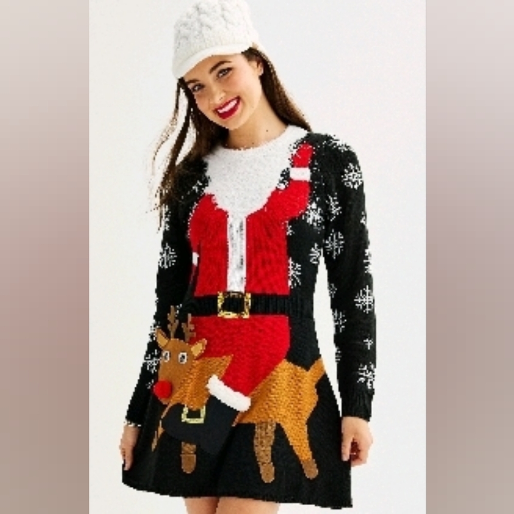Juniors Born Famous Santa Claus Sweater Dress, size- X-SMALL